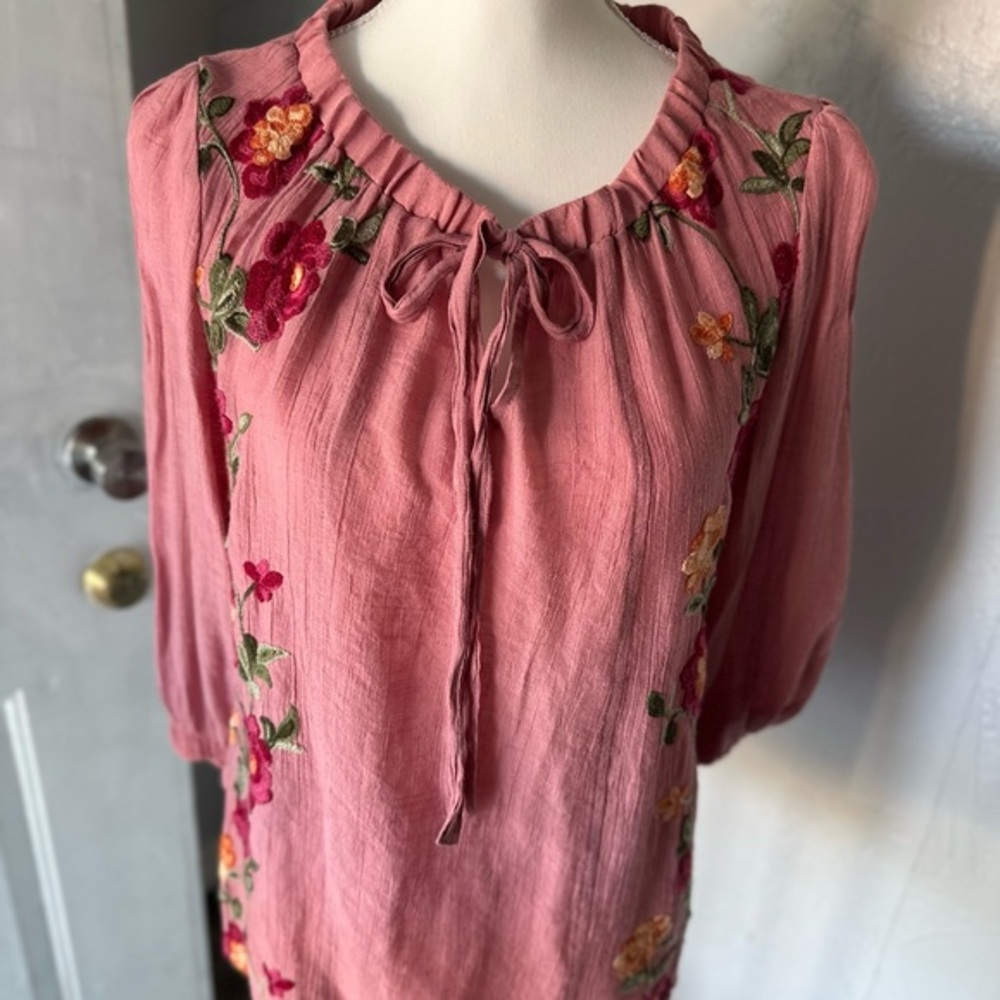 Pink Flutter Sleeve Blouse with Tie Front
